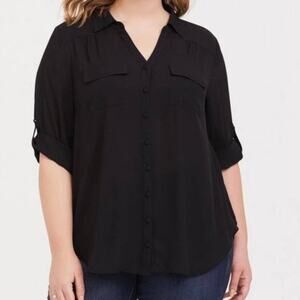 TORRID Black Button Down Shirt Roll-Tab Sleeves Career Size 2 18-20/2X